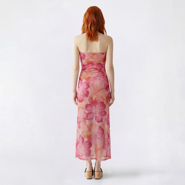 Juniors Madden Girl Floral Mesh Ruch Tube Maxi Dress - Pink