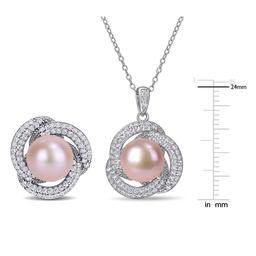 Gemstone Classics™ 2 1/3kt. Cubic Zirconia Halo Pearl Pendant Set