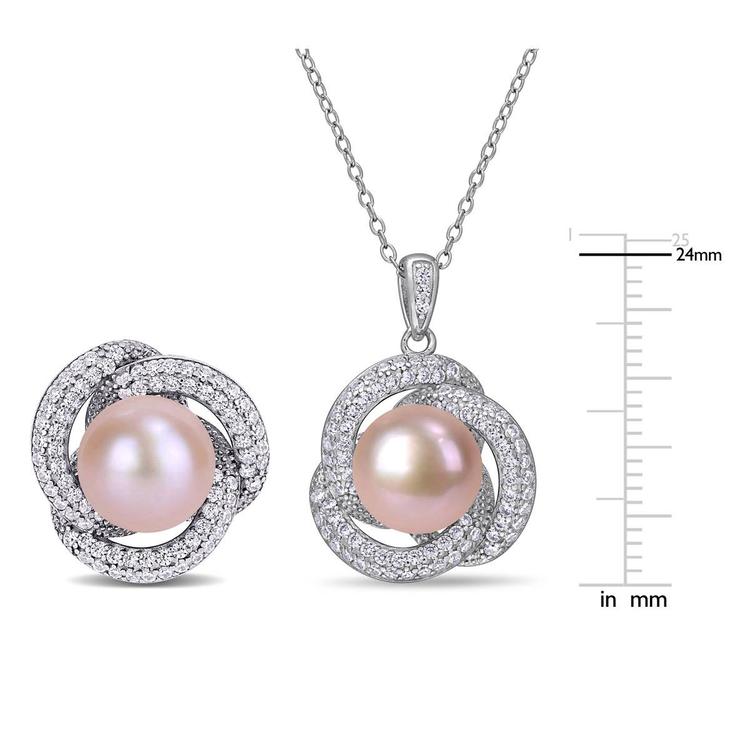 Gemstone Classics™ 2 1/3kt. Cubic Zirconia Halo Pearl Pendant Set