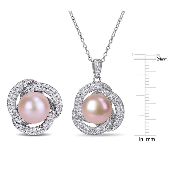 Gemstone Classics&#8482; 2 1/3kt. Cubic Zirconia Halo Pearl Pendant Set