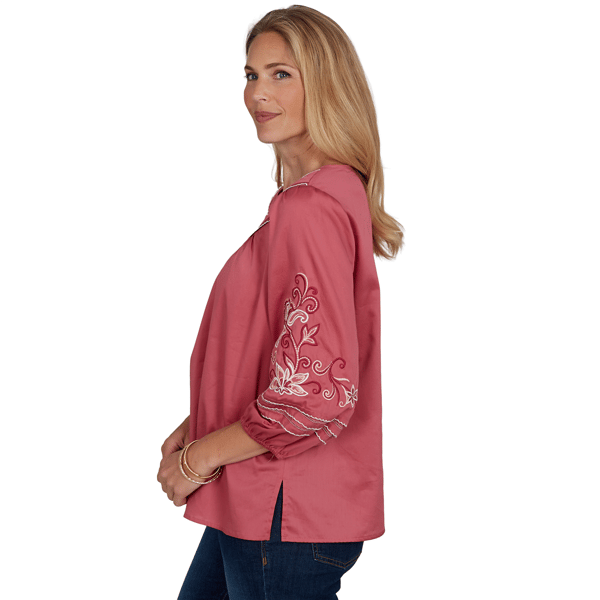 Petite Ruby Rd. Game of Luxe Embroidered Sleeve Voile Blouse