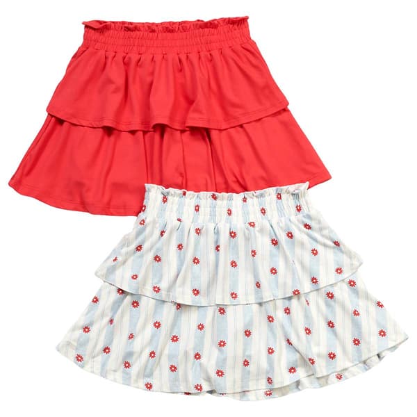Girls (7-12) BTween(R) 2pk. Solid & Flower/Stripe Ruffled Skorts