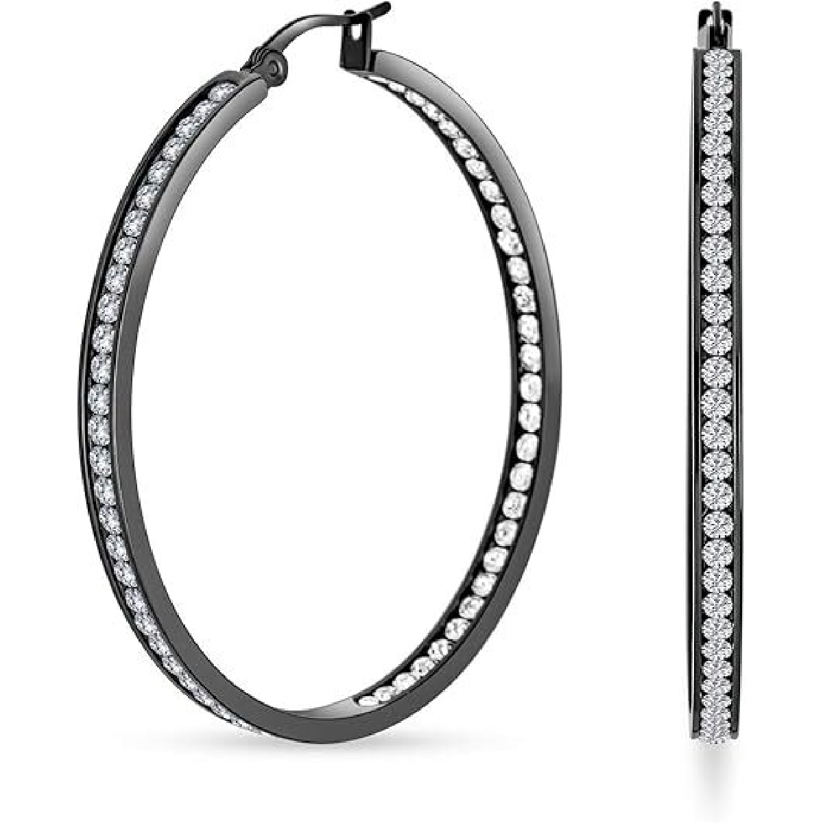 Saffron Black Stainless Steel Inside Out 40mm Hoop Earrings