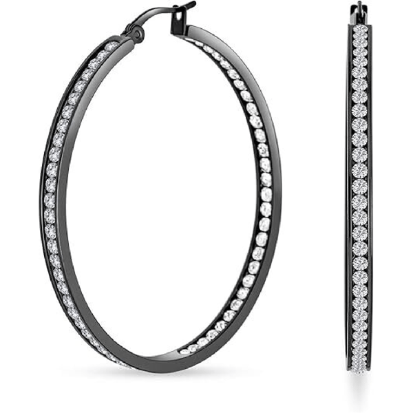Saffron Black Stainless Steel Inside Out 40mm Hoop Earrings - image 