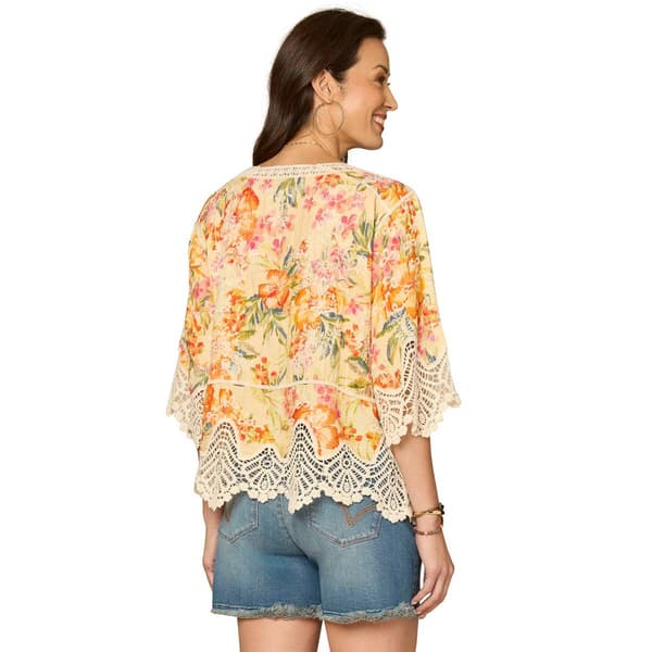 Plus Size Democracy 3/4 Sleeve Scallop Lace Trim Blouse