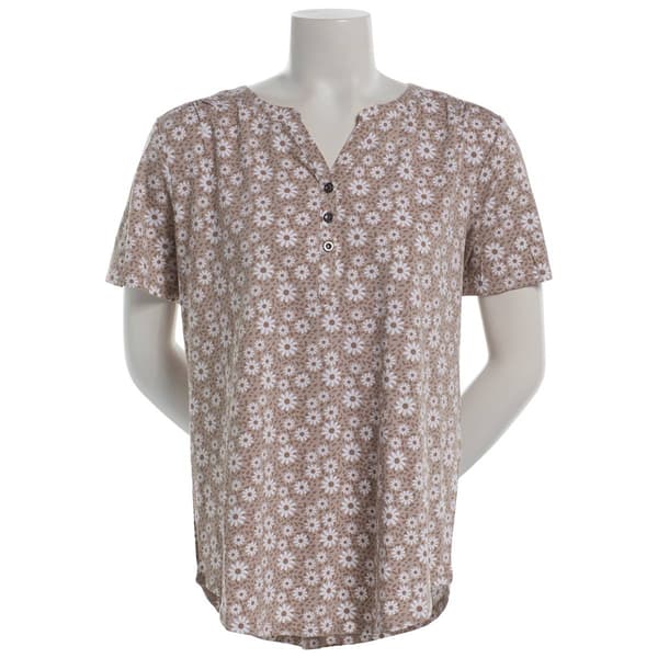 Plus Size Hasting & Smith Short Sleeve Floral Daisy Henley Tee - image 