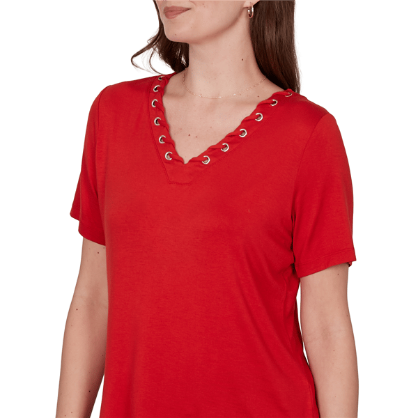 Petite Emaline Sapphire Serenade II Lace Grommet Blouse