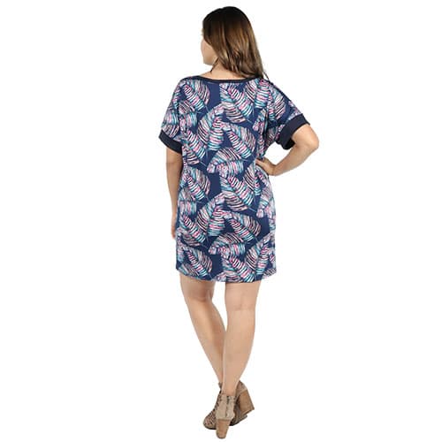 Plus Size  24/7 Comfort Apparel Taylor Blue Feather Shift Dress