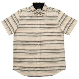 Mens Natural Blue Textured Cotton Blend Striped Button Down Shirt