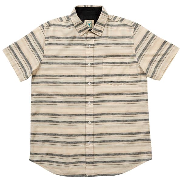 Mens Natural Blue Textured Cotton Blend Striped Button Down Shirt - image 