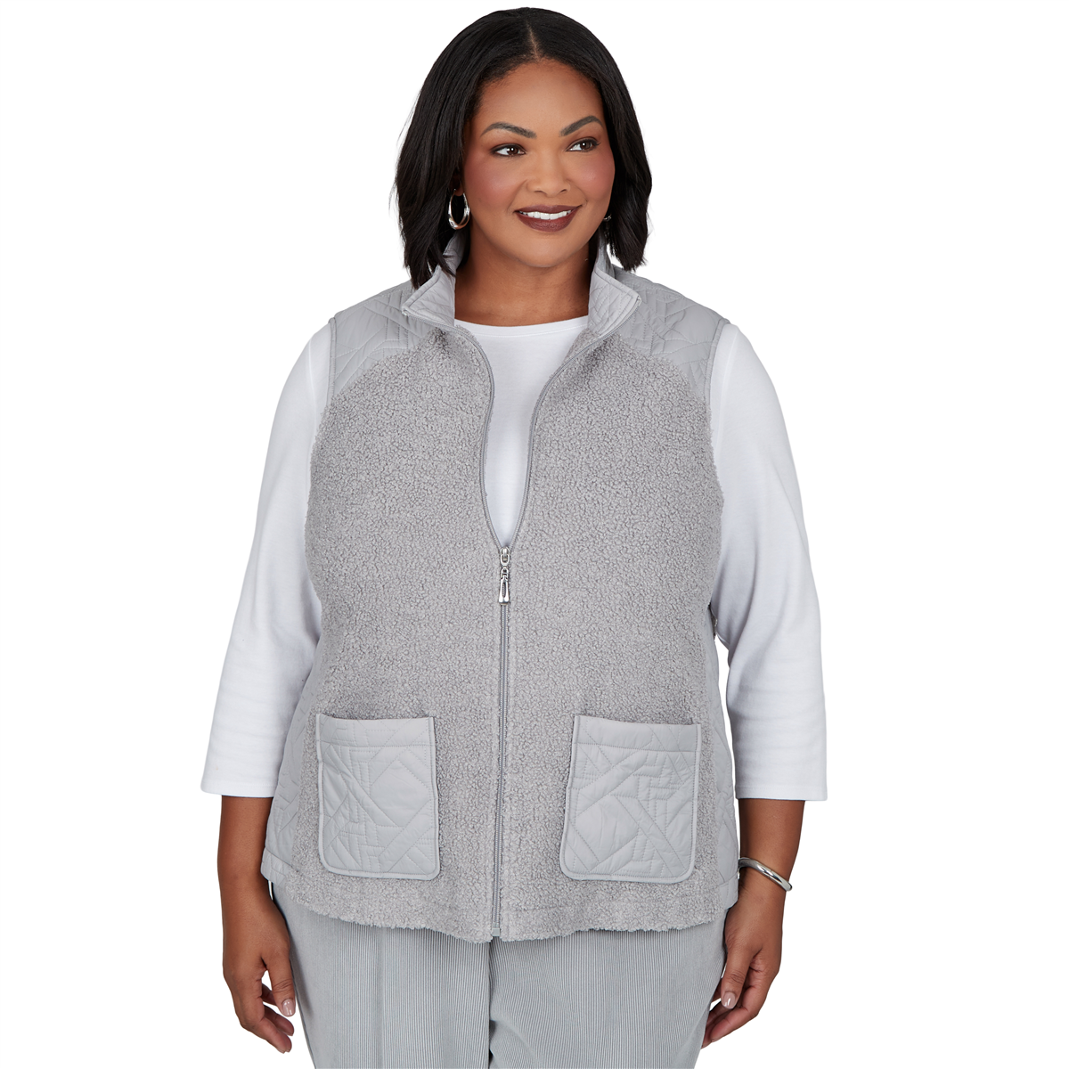 Plus Size Alfred Dunner Vail Sherpa Quilted Zip-Front Vest