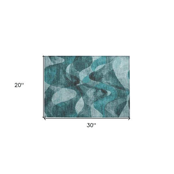 HomeRoots Teal Abstract Non Skid Indoor Outdoor Accent Rug