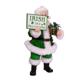 Kurt S. Adler 10.5in. Fabrich&#233; Musical Irish Santa Gift Box