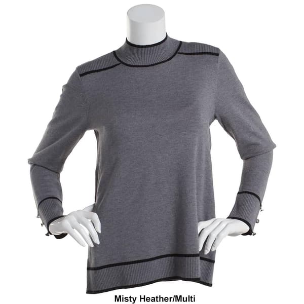 Plus Size Retrology Mock Neck Sweater with Piping
