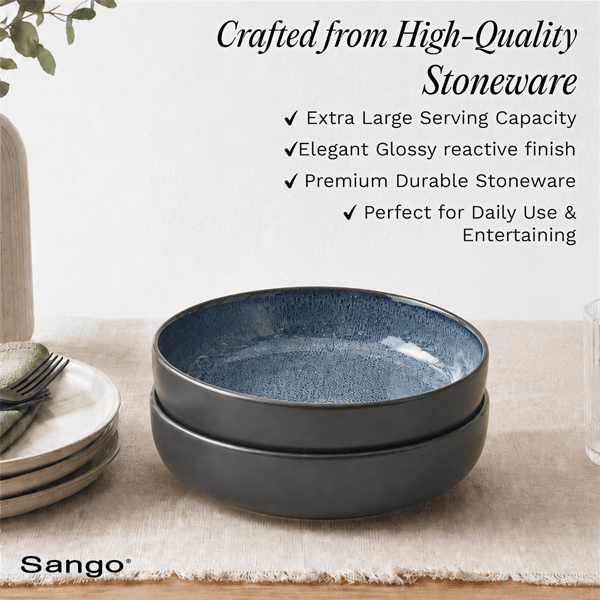 Sango Resona Blue/Black Large Ceramic Serving Bowl - Set of 2