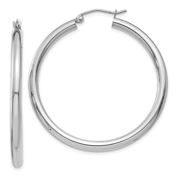 Gold Classics&#40;tm&#41; 14kt. White Gold 3mm Tube Hoop Earrings - image 