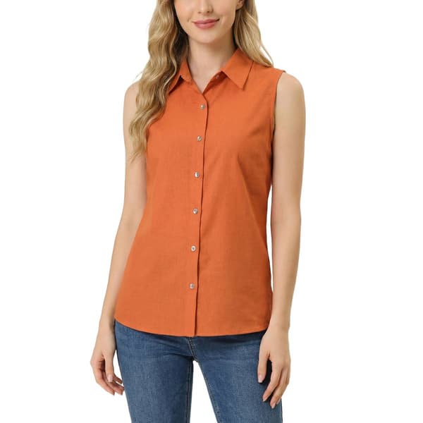 Womens NY Collection Sleeveless Collared Button Down Blouse - image 