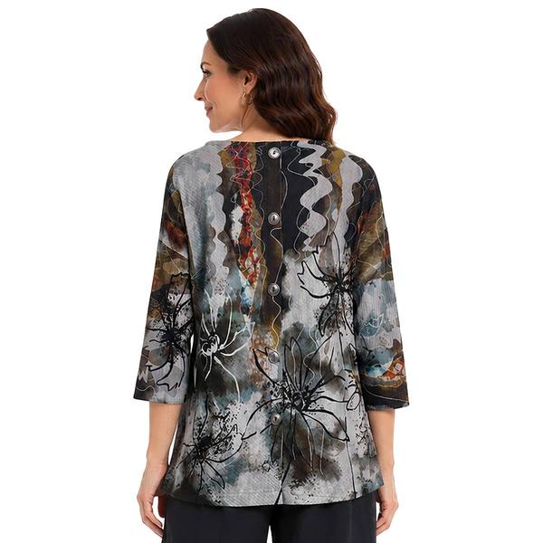 Plus Size Ali Miles 3/4 Sleeve Abstract Floral Back Button Blouse