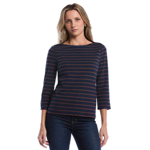 Petite Rafaella® 3/4 Sleeve Boat Neck Stripe Tee