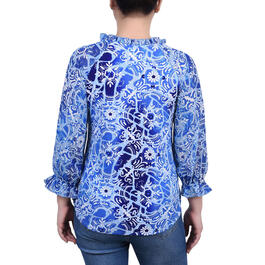 Womens NY Collection 3/4 Sleeve Floral Chiffon Tie Neck Blouse