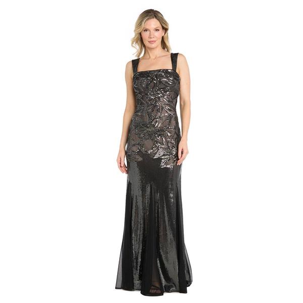 Womens R&M Richards Sleeveless Square Neck Beaded Gown - image 