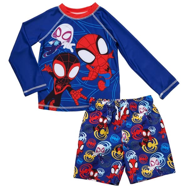 Toddler Boy Marvel 2pc. Spider-Man & Friends Rash Guard Swim Set - image 