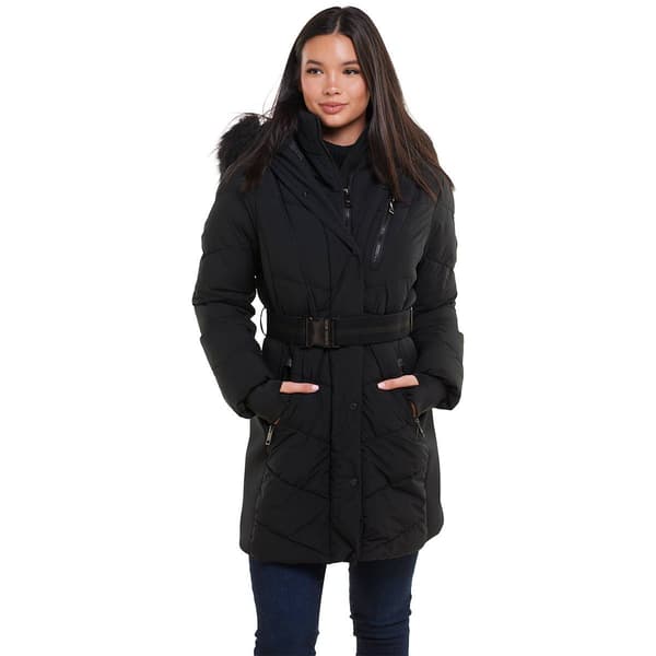 laguagem LONG FAUX FUR BELTED ジャケット　ブラック LAGUA GEM | LONG FAUX FUR BELTED ジャケット (コート ) |SHEL'TTER