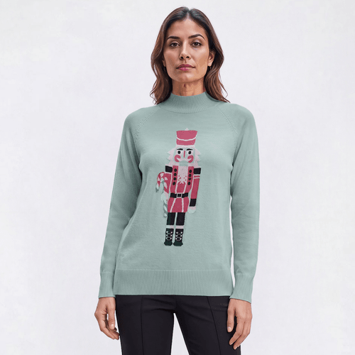 Womens Retrology Long Sleeve Nutcracker Mock Neck Sweater - image 