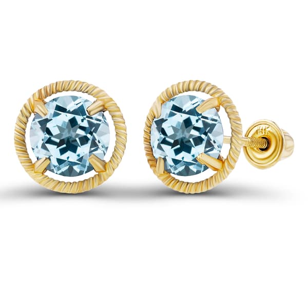 Gemstone Classics&#40;tm&#41; Yellow Gold Sky Topaz Halo Earrings - image 