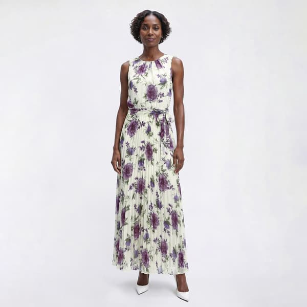 Womens Sandra Darren Sleeveless Chiffon Pleated Maxi Dress - image 