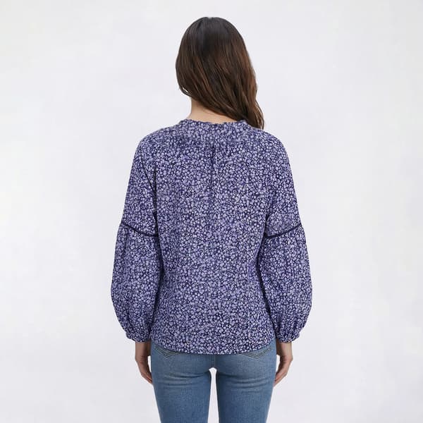 Womens LANDS’ END® Ruffle Neck Ditsy Floral Blouse