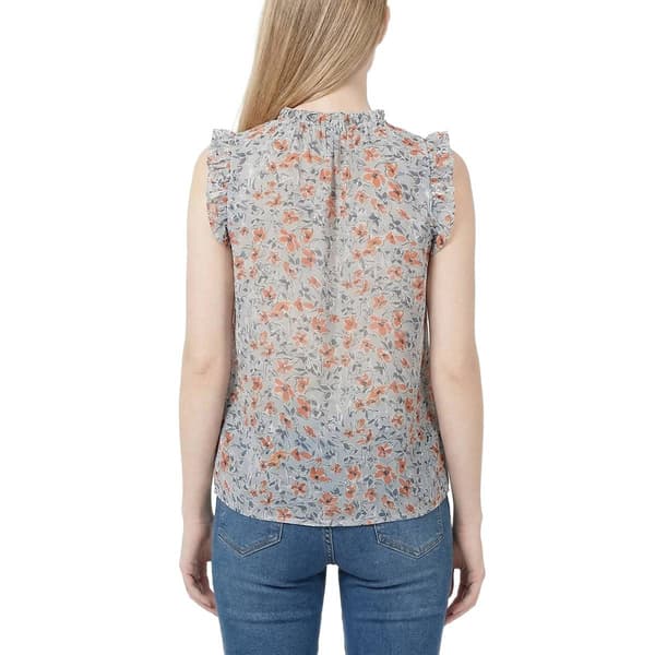 Petite NY Collection Cap Flutter Sleeve Floral Tie Neck Blouse