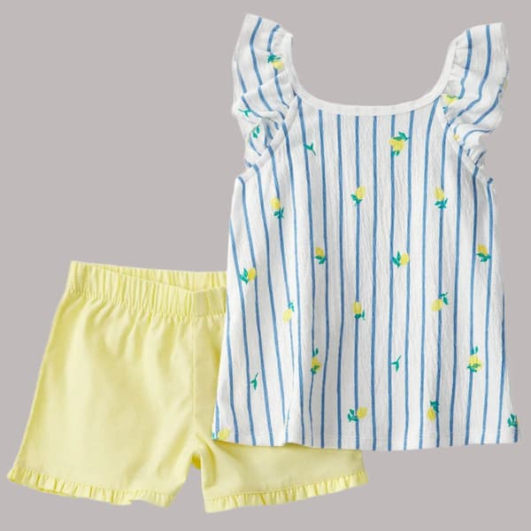 Toddler Girl Carter''s Lemons/Stripe Ruffle Sleeve Short Set