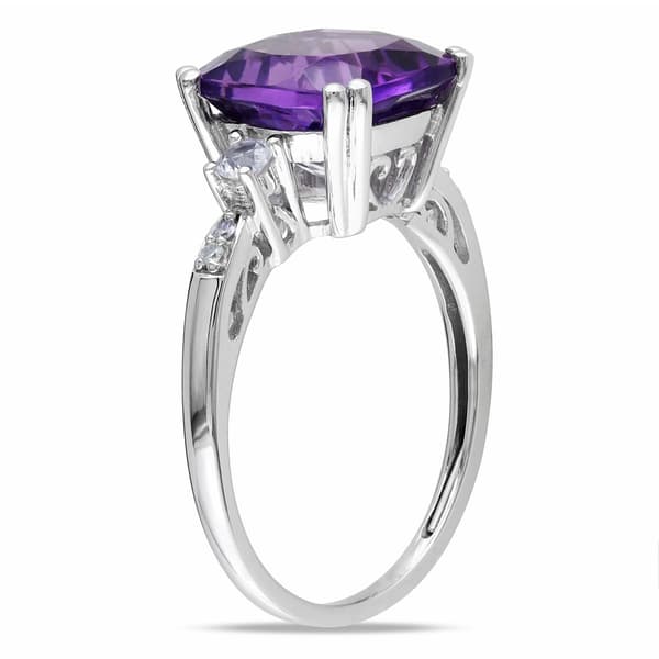 White Gold Amethyst & Diamond Cocktail Ring w/ White Sapphires