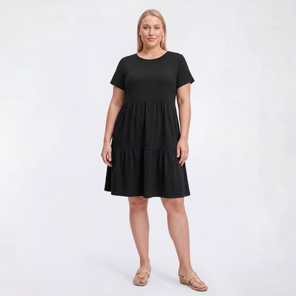 Plus Size Architect(R) Short Sleeve Solid Tiered A-Line Dress
