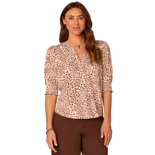 Womens Democracy Elbow Blouson Sleeve Leopard Blouse