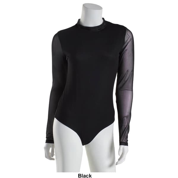 Juniors Self Esteem Long Sleeve Solid Mesh Mock Neck Bodysuit