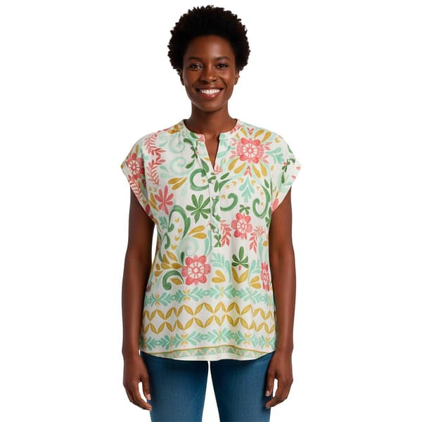 Womens Cocomo Short Sleeve Floral Geometric Blouse