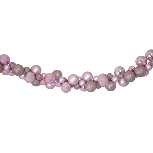 Northlight 6ft. Pink 3-Finish Shatterproof Ball Christmas Garland