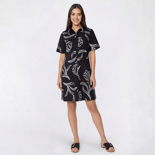 Womens Emma & Michele Short Sleeve Floral Leaf Shift Dress - image 