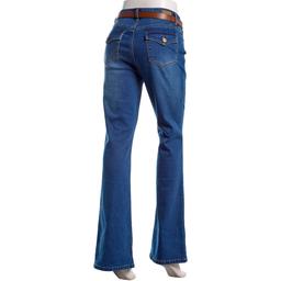 Womens Bleu Denim Bootcut Belt Flap Pocket Jeans