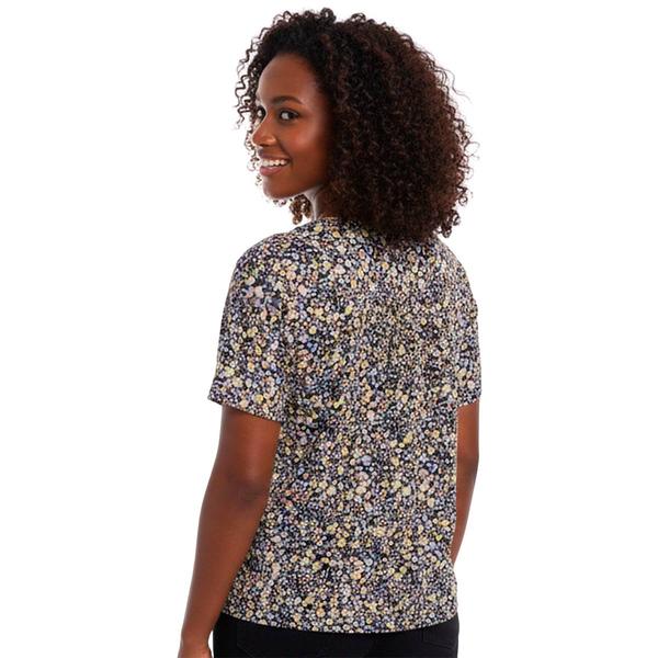 Plus Size Napa Valley Short Sleeve Pleat Floral Henley Blouse