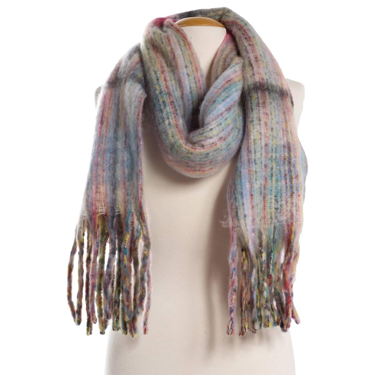 Womens Renshun Fun Stripe Oblong with Fringe Scarf