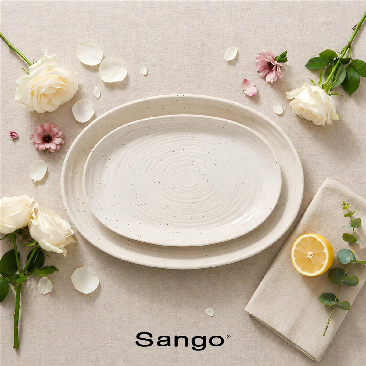 Sango Siterra 2pc. Speckled Stoneware Large Serving Platters Set