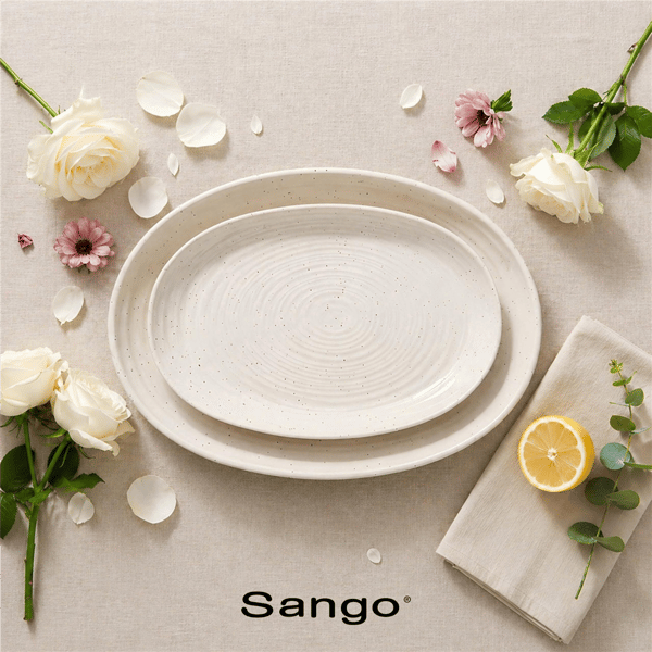 Sango Siterra 2pc. Speckled Stoneware Large Serving Platters Set