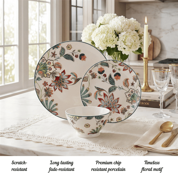 222 Fifth Perse 12pc. Porcelain Dishes White Plates & Bowls Sets