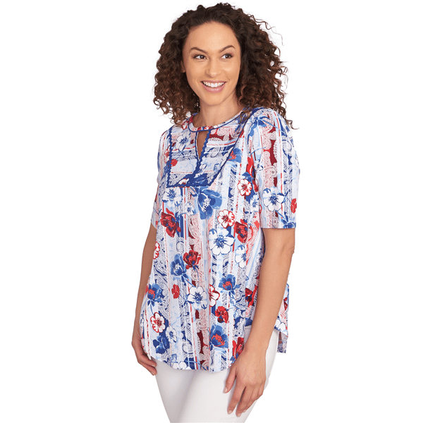 Womens Ruby Rd. Americana Chic Riviera Floral Stripe Blouse