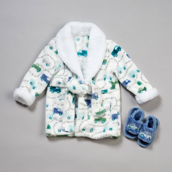 Baby Boy Little Celebrity Cars & Trucks Flannel Robe W/ Slippers - image 