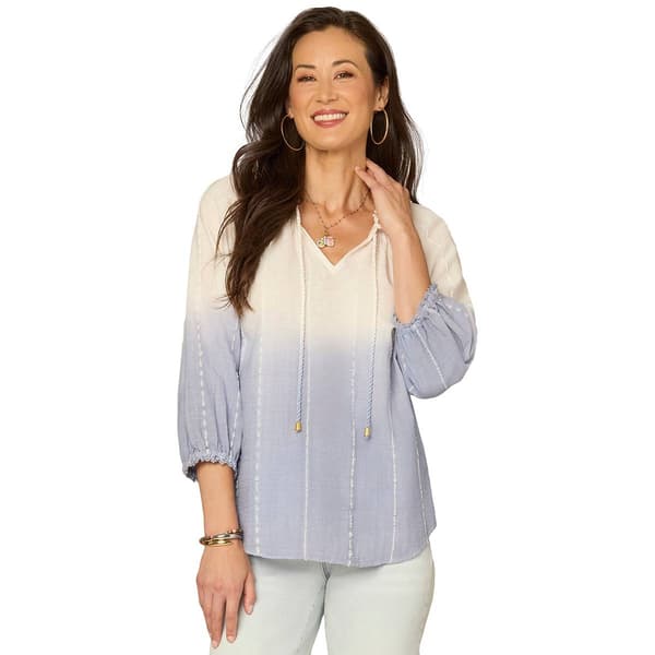 Plus Size Democracy 3/4 Blouson Sleeve Ombre Drawstring Blouse