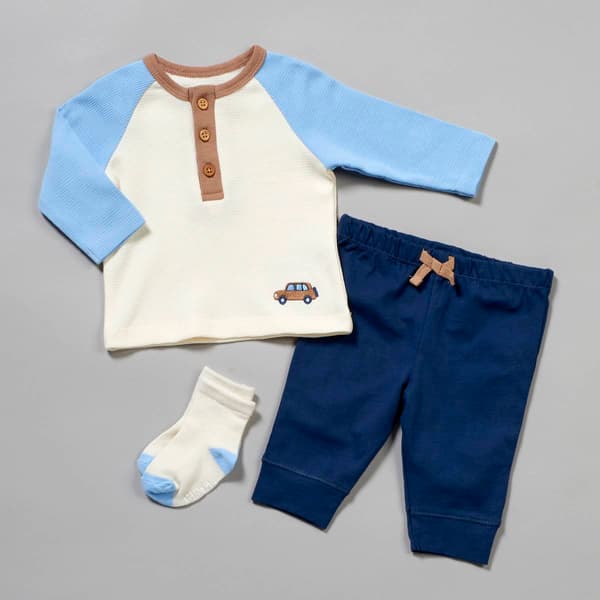 Baby Boy &#40;3-12M&#41; Little Me 3pc. Color Block Thermal Joggers Set - image 